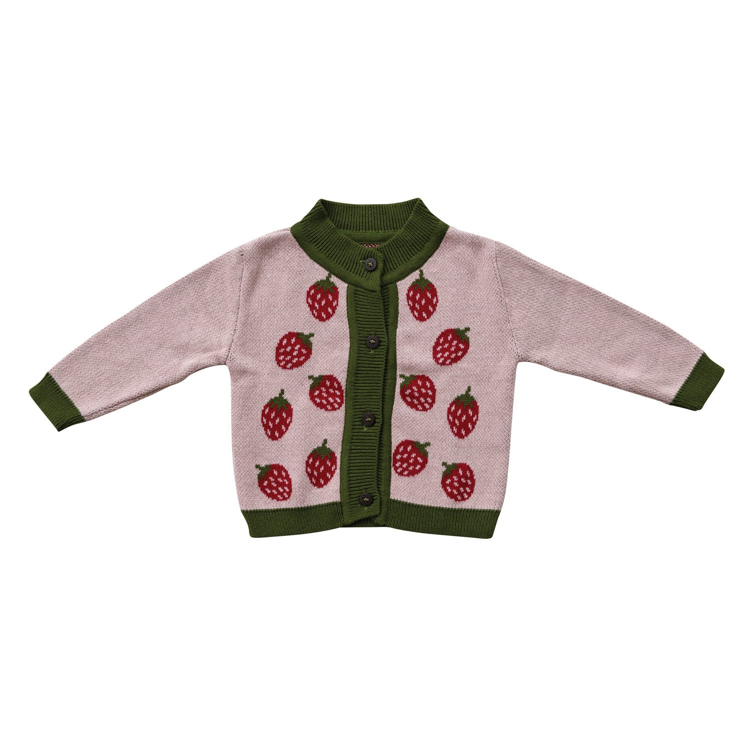 Cotton Knit Baby Cardigan with Strawberries