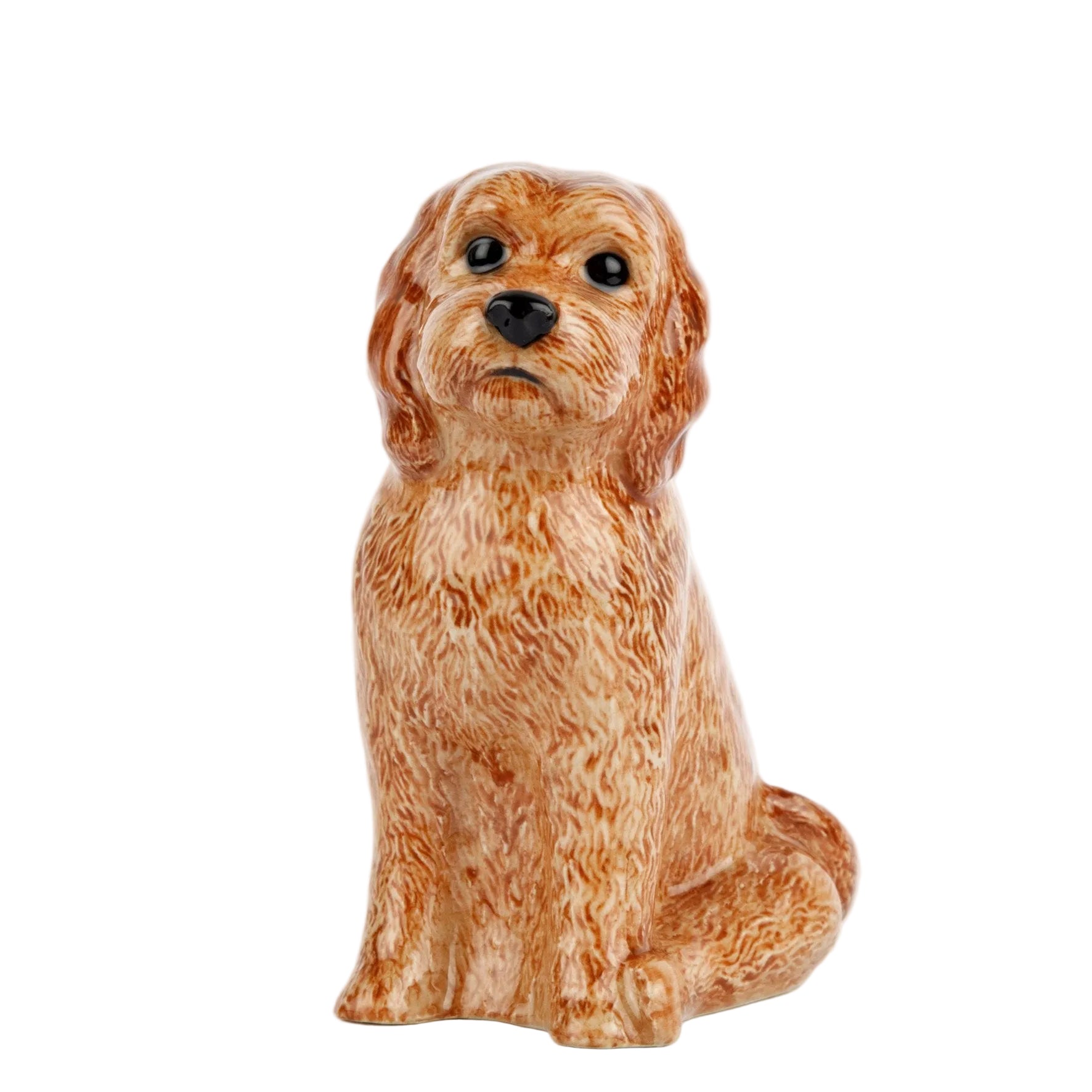 Dog-shaped ceramic jar on a white background