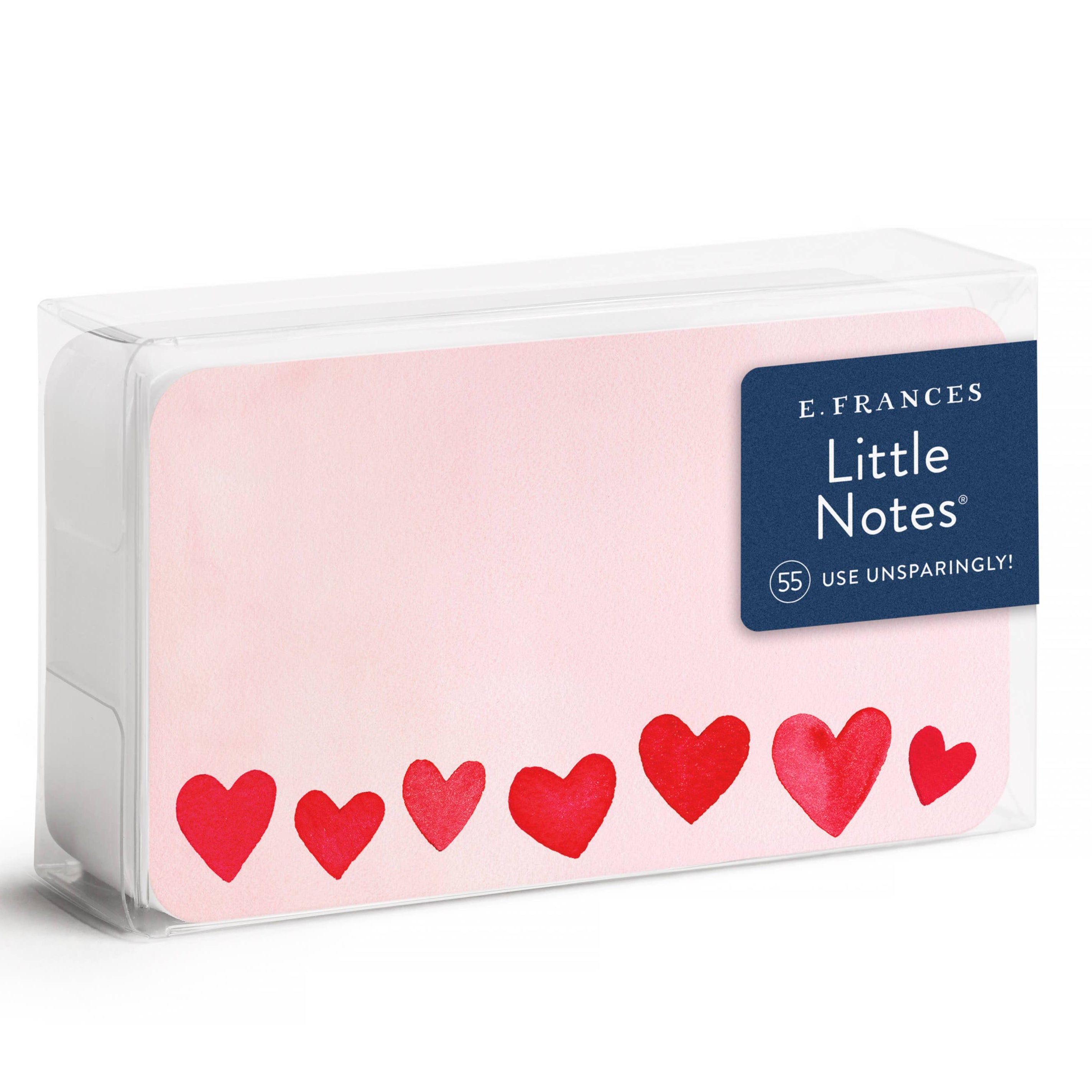Pack of E. Frances Little Notes with red hearts on a pink background