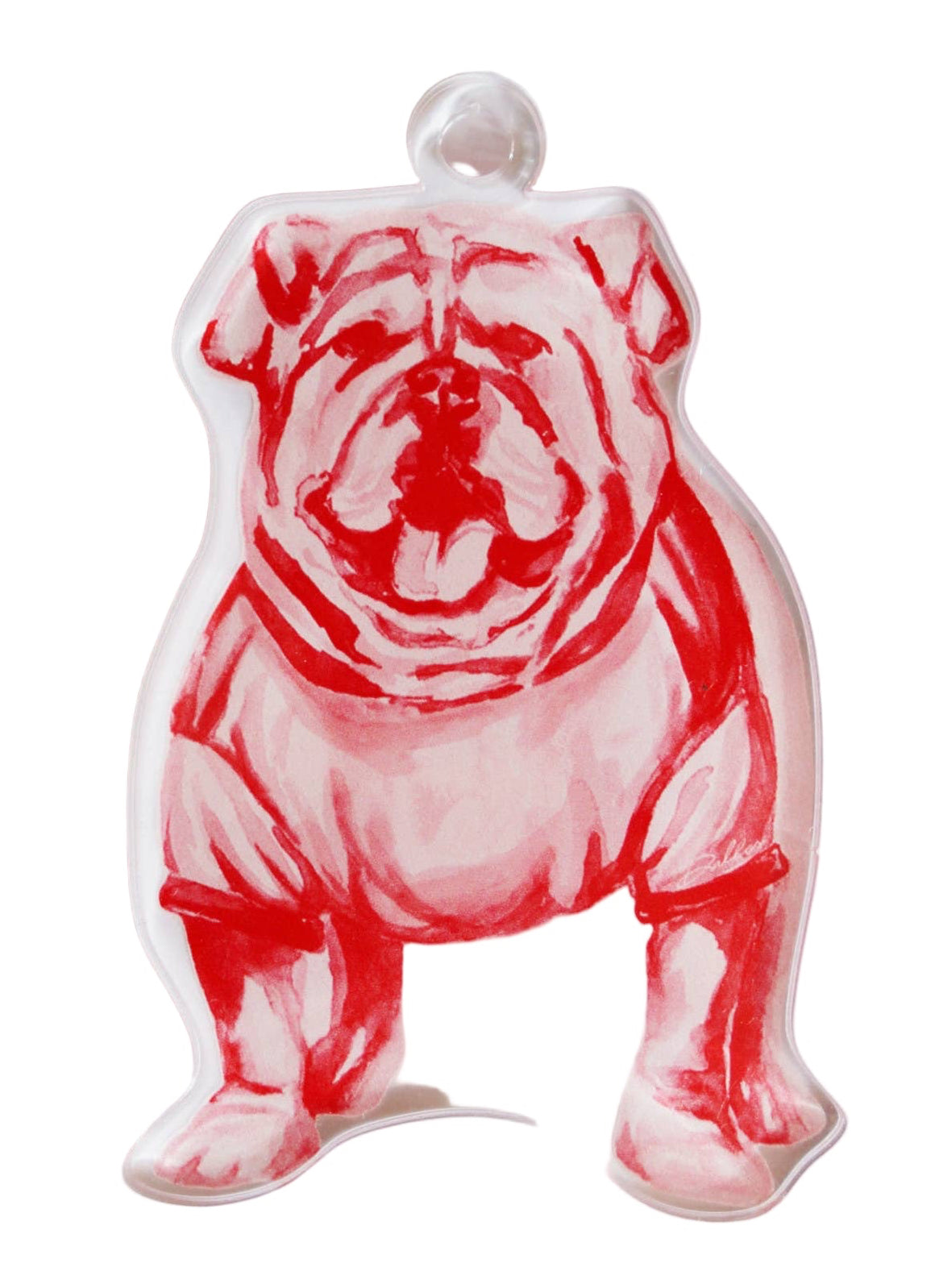 Red bulldog ornament on a white background