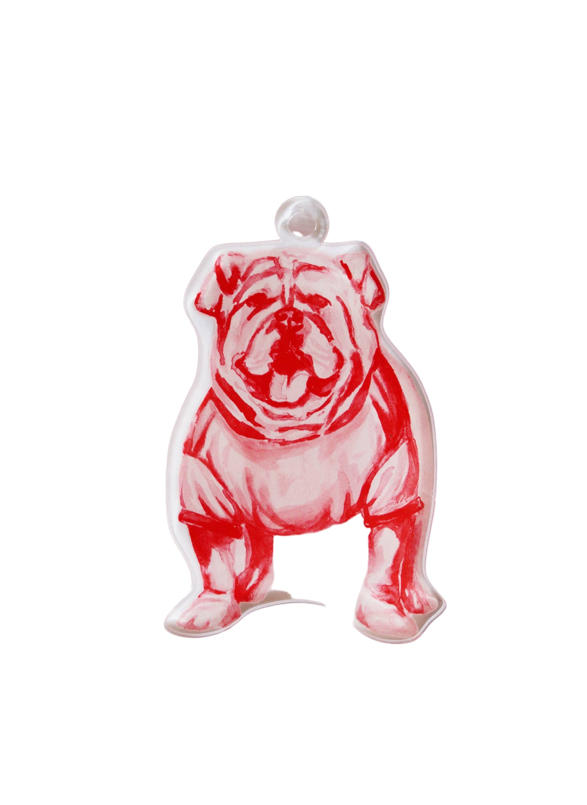 Red bulldog ornament on a white background