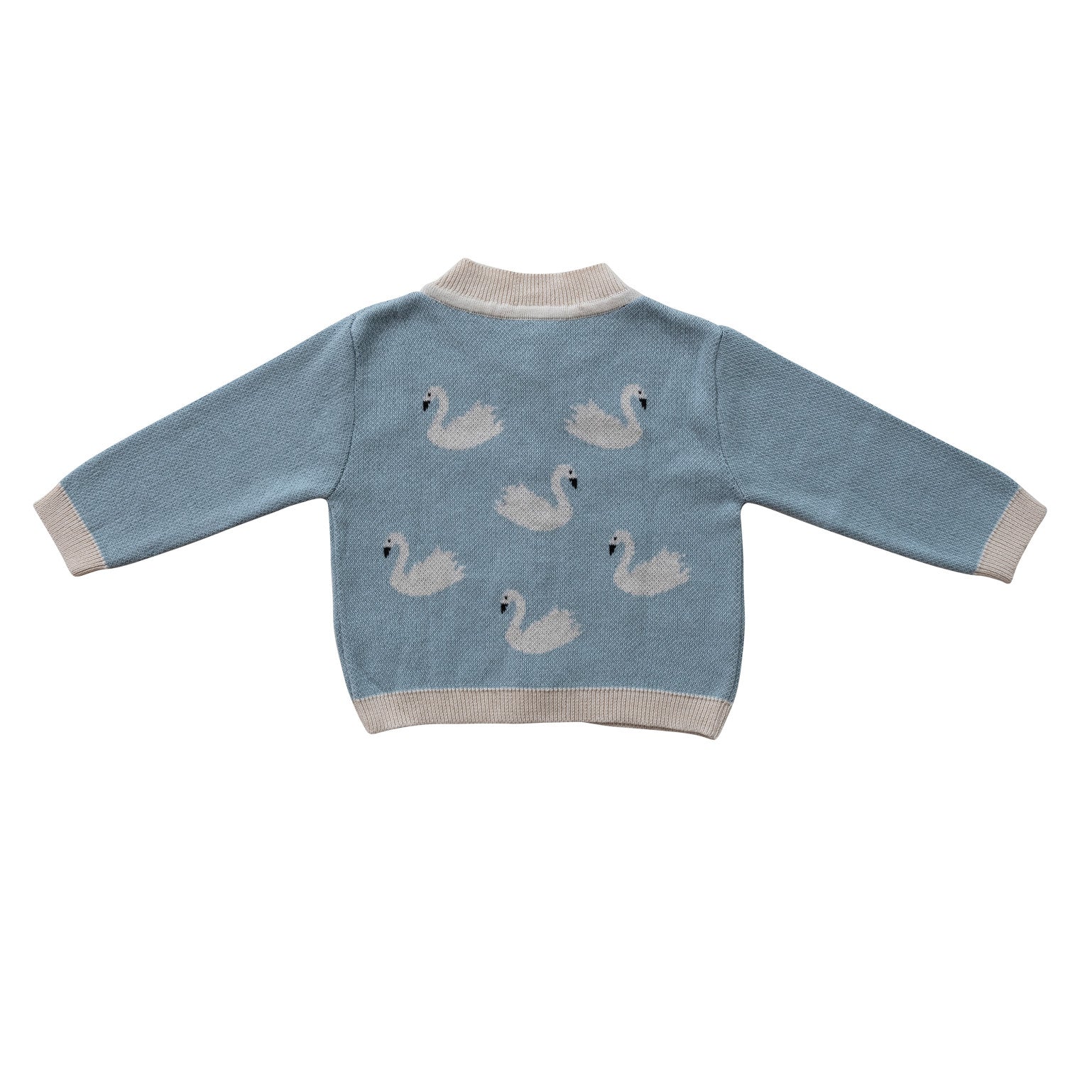 Cotton Knit Baby Cardigan with Swans