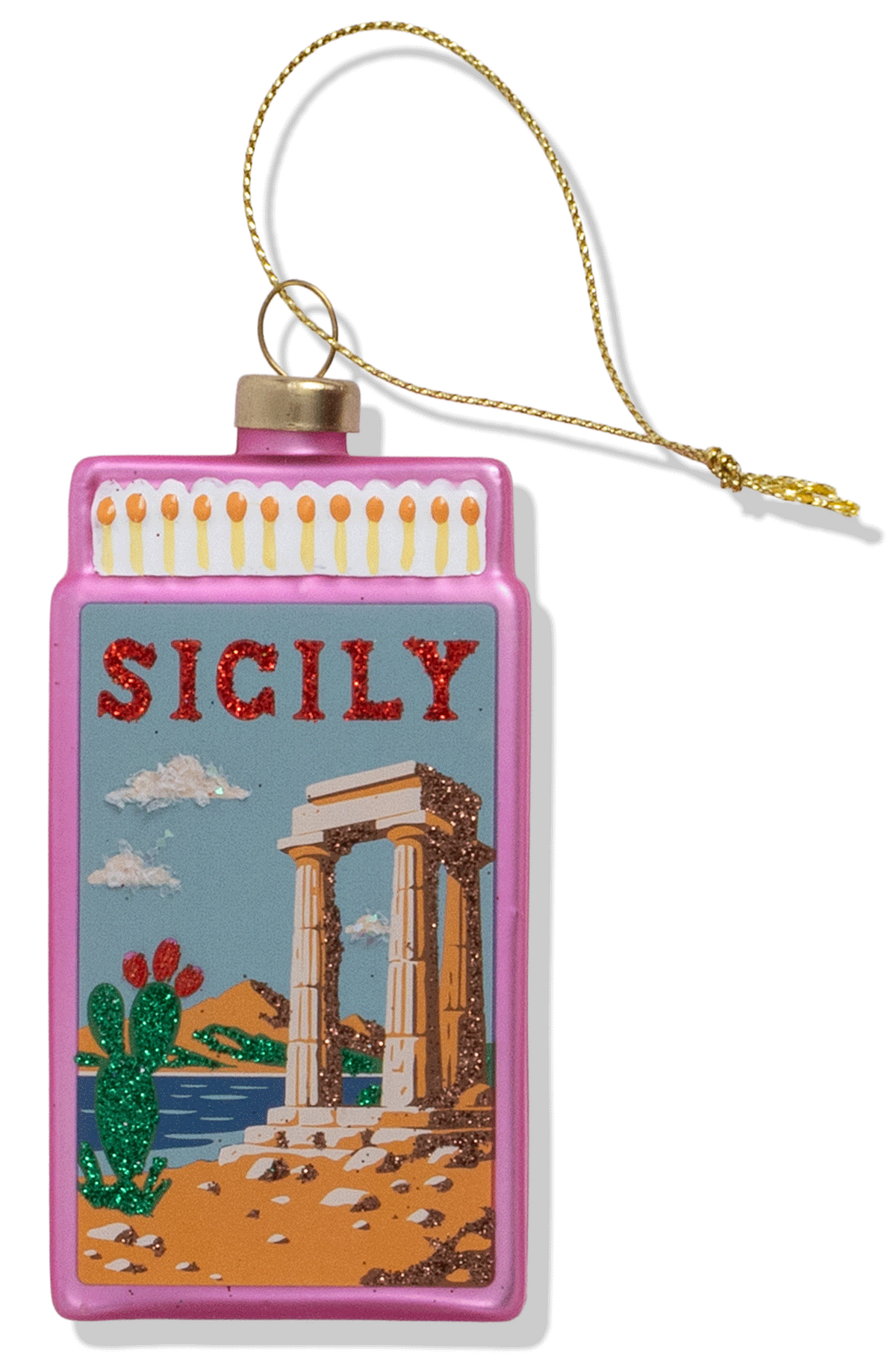 Decorative keychain with 'Sicily' text and temple design on a white background