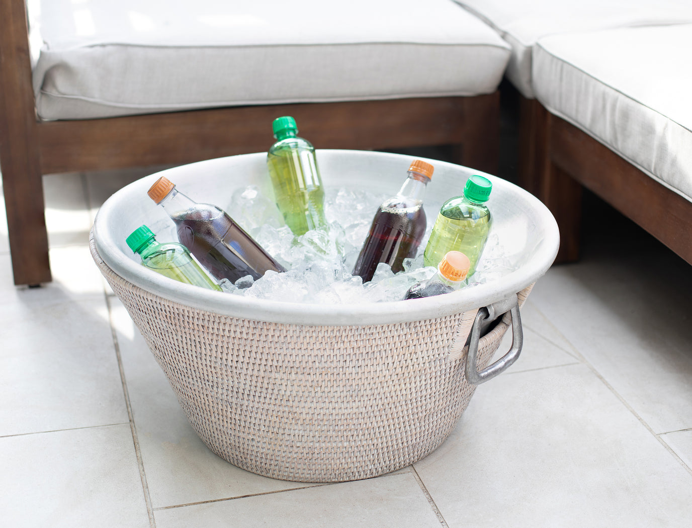 Rattan Aluminum Ice Tub - White Wash