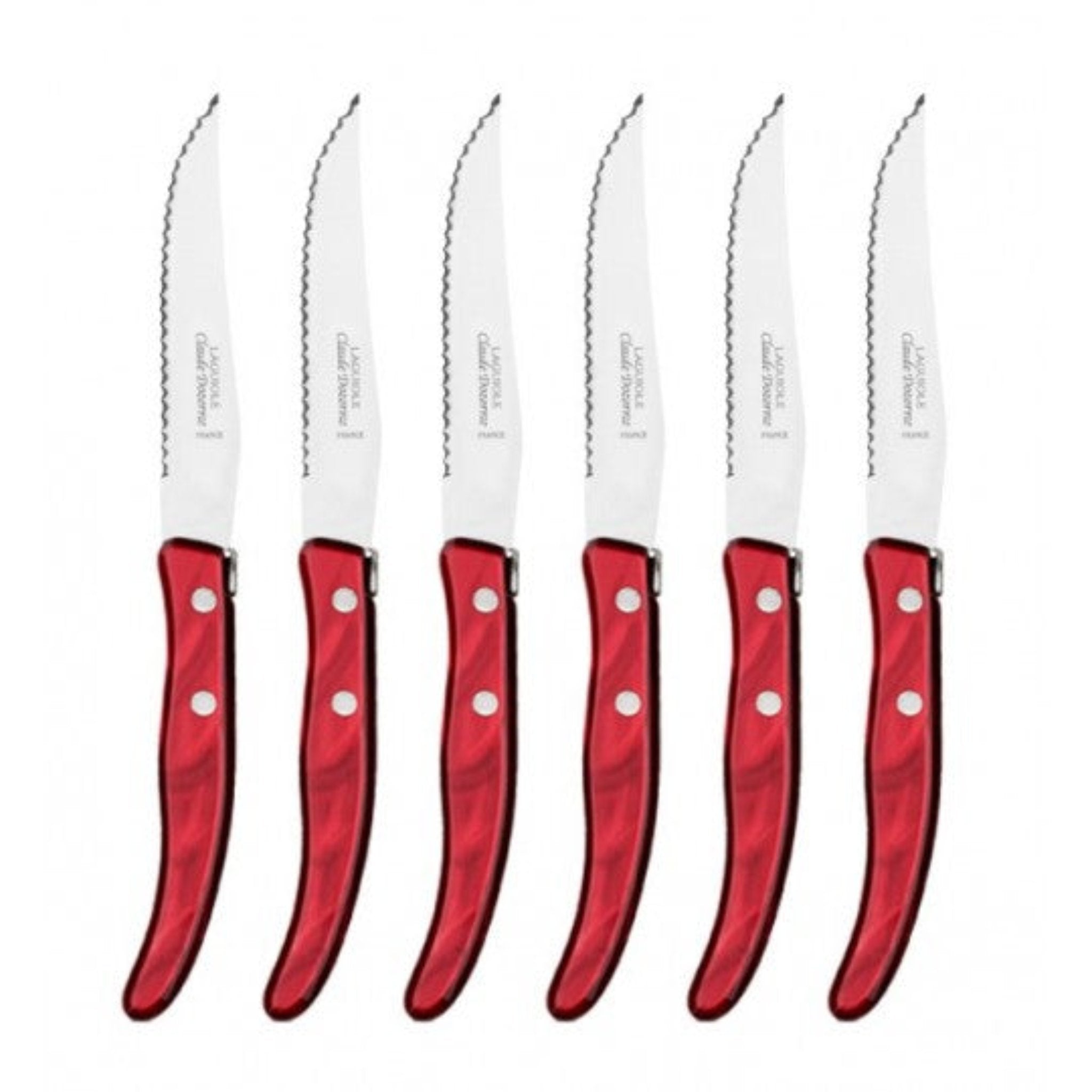 Box of 6 Berlingot steak knives burgundy handle