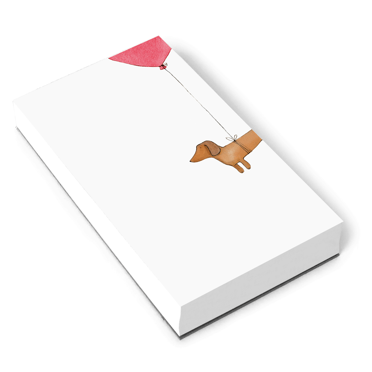 Notebook with a dachshund illustration and pink flag on a white background