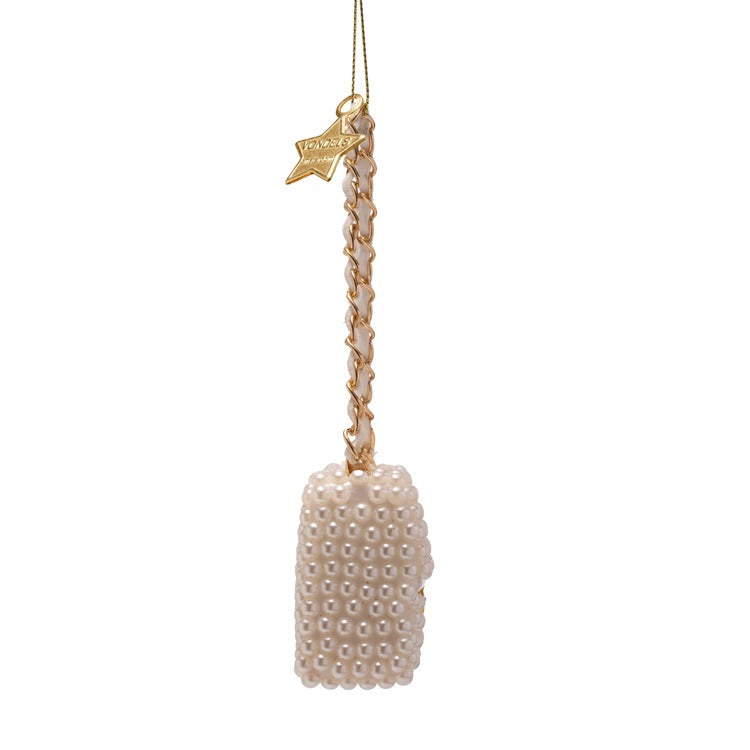 Fashion Bag With Pearls Glass Ornament