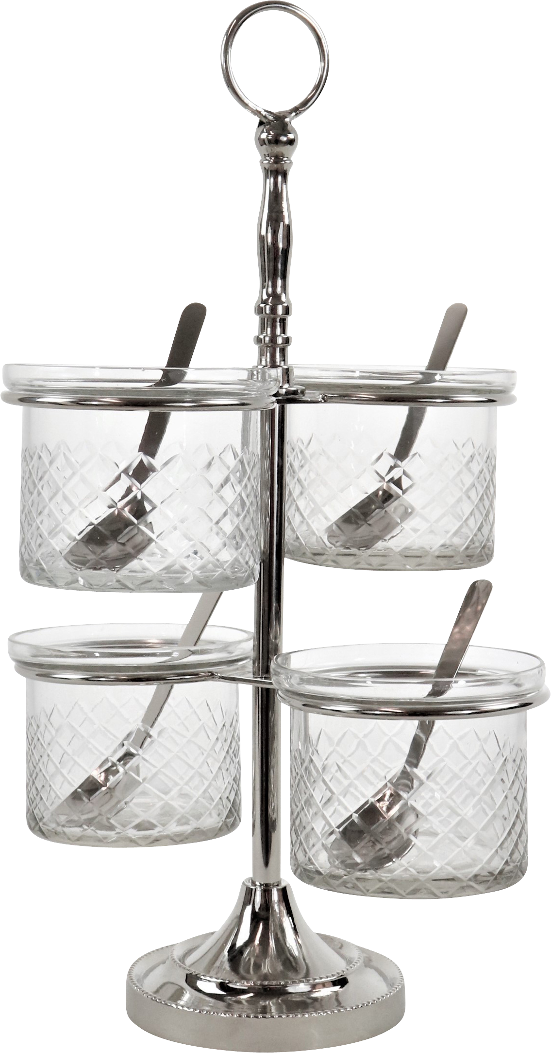 Cut Glass Condiment Stand with Spoons