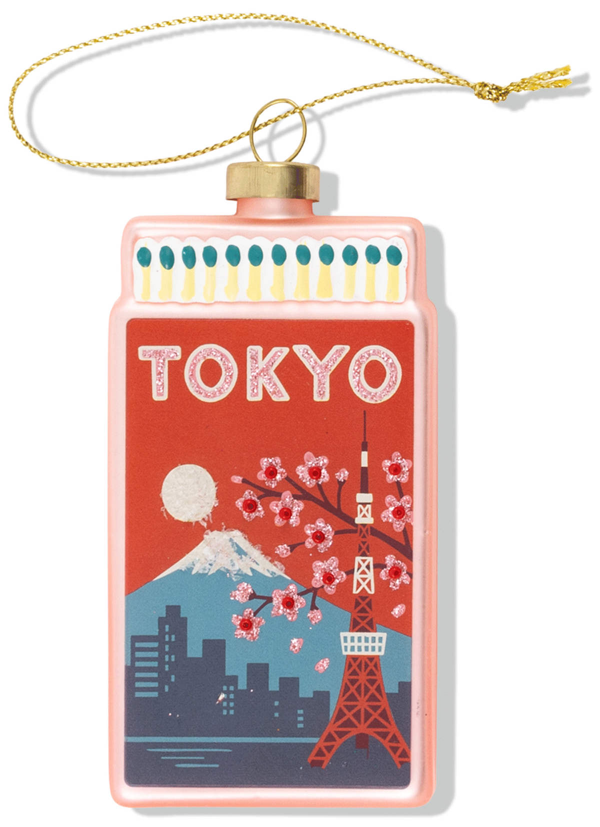 Decorative ornament with Tokyo design featuring Mount Fuji and the Eiffel Tower.