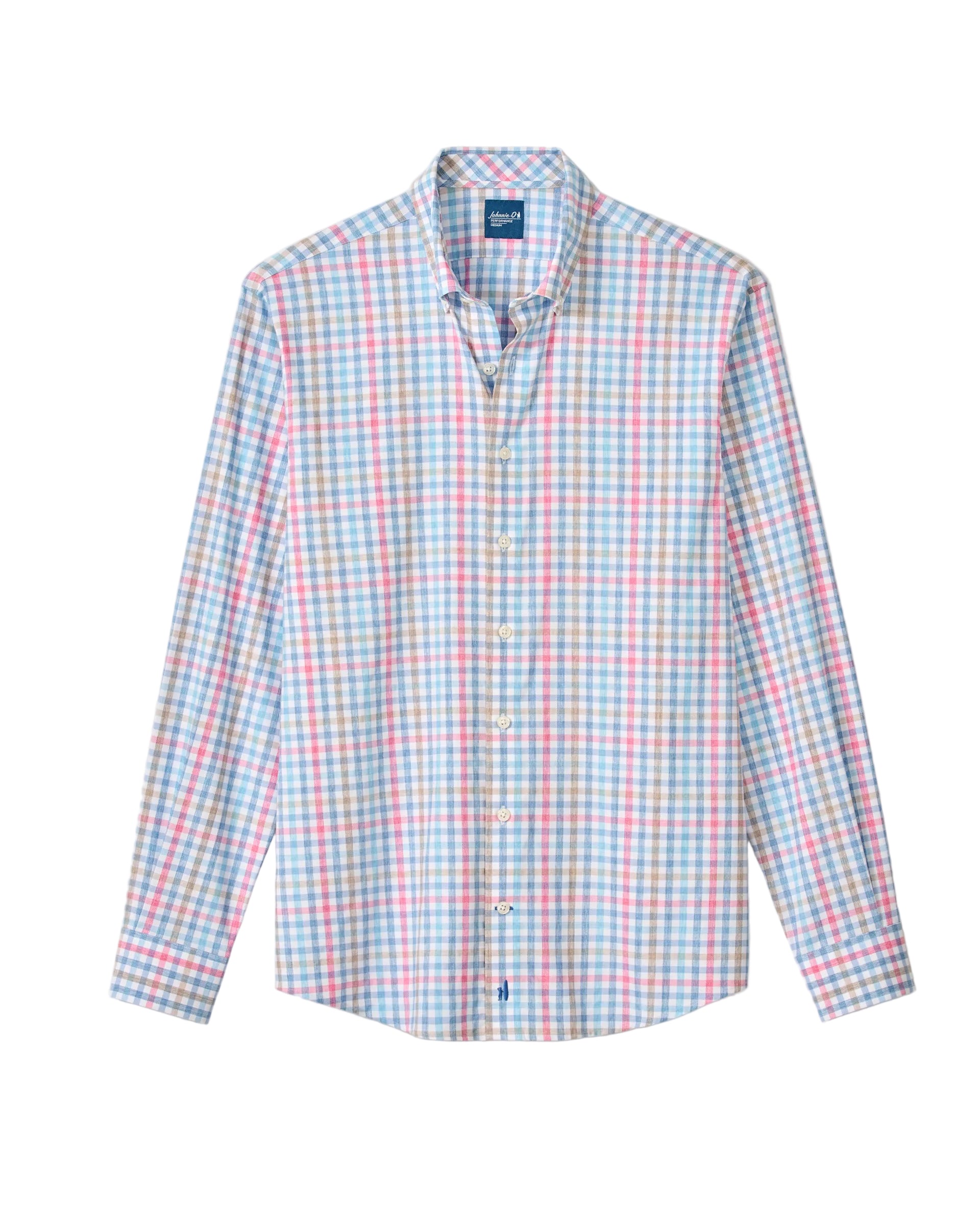 Checkered shirt with long sleeves on a light gray background