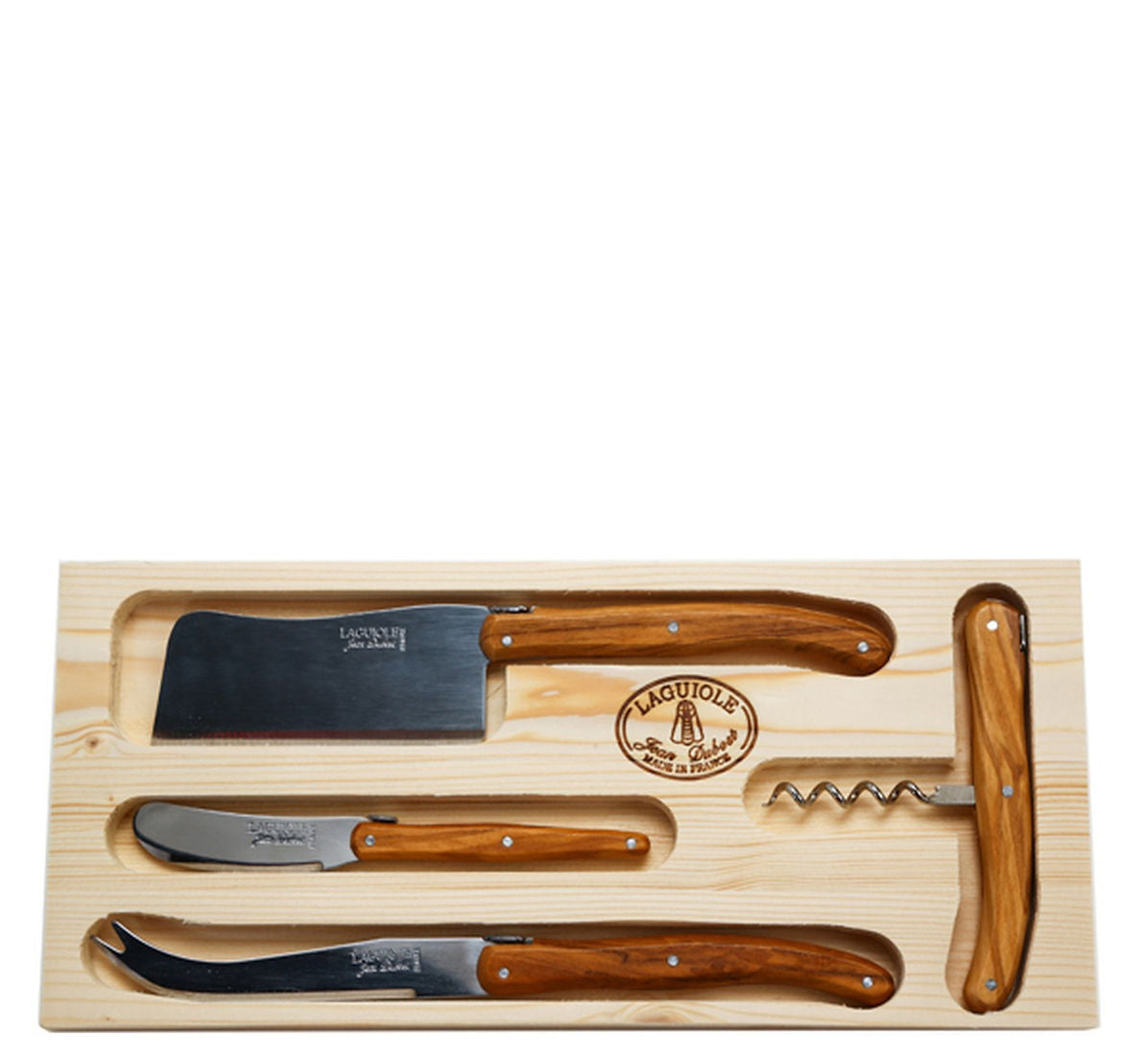 Jean Dubost Olive Wood 4pc Cheese and Wine Set
