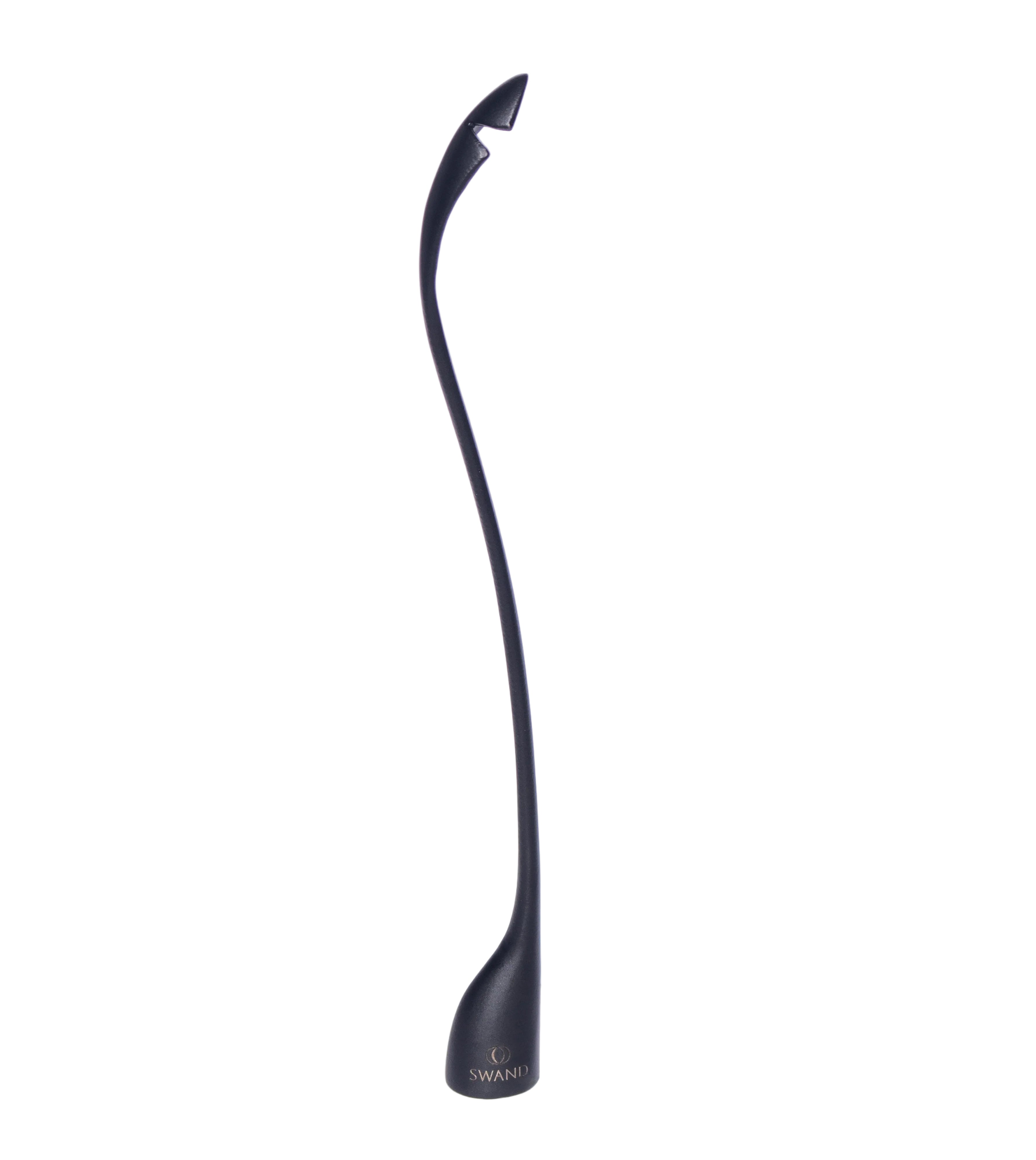 Black swan-shaped object on a white background