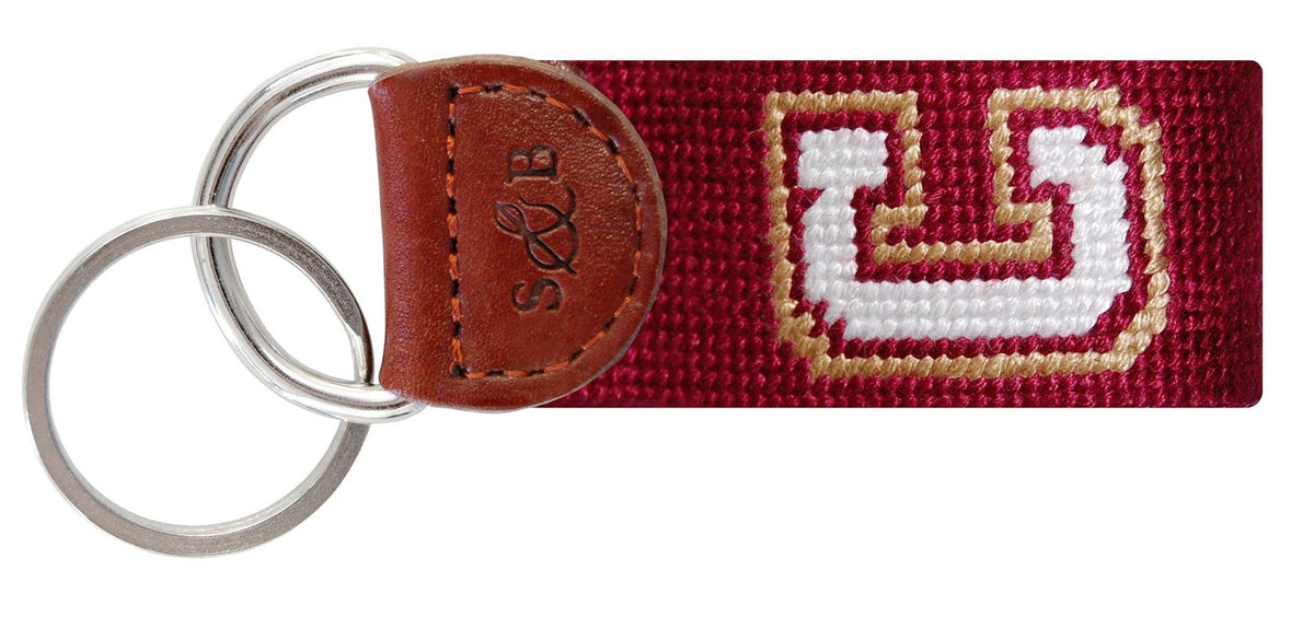 Keychain with a letter 'U' design on a red background