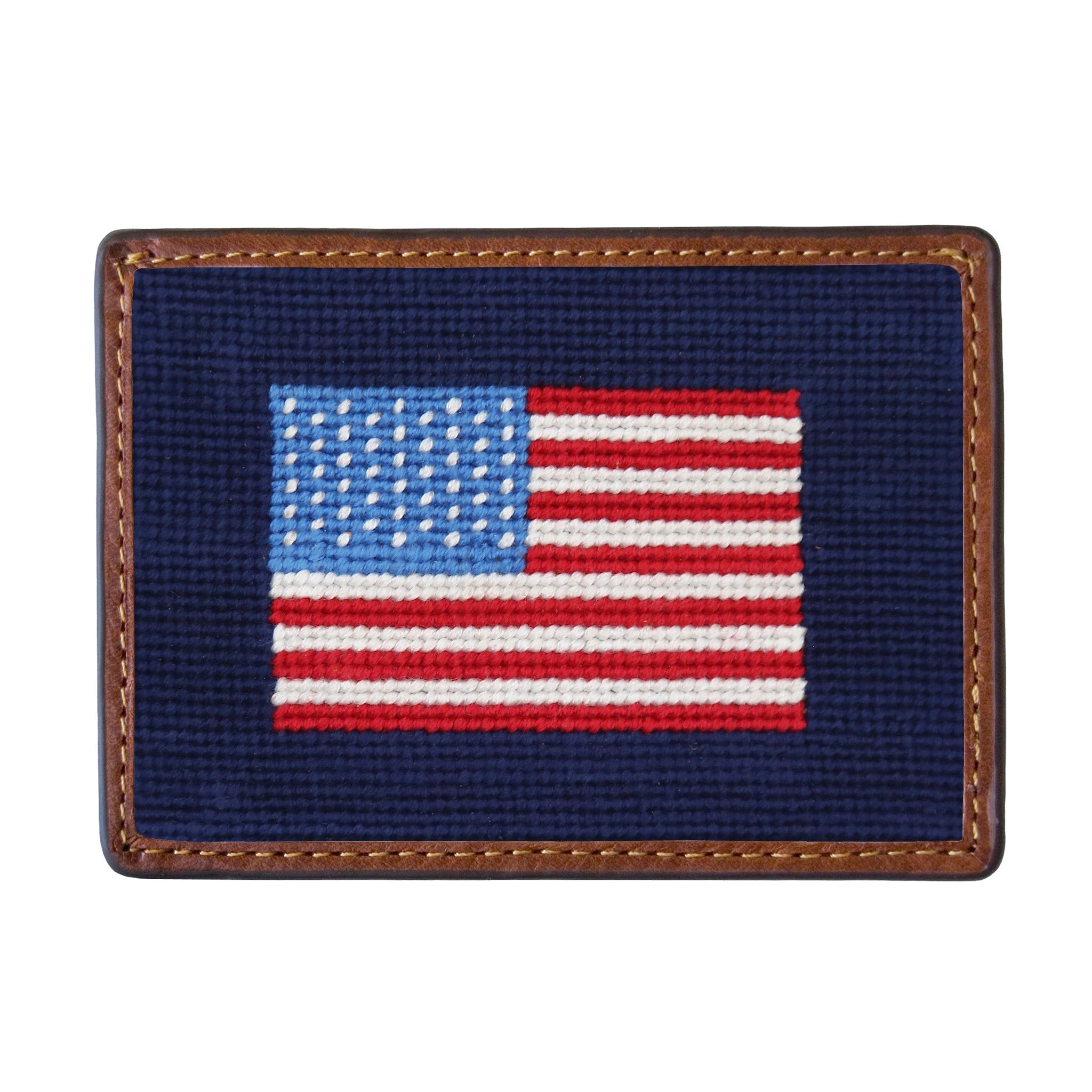 American Flag Needlepoint Card Wallet Navy