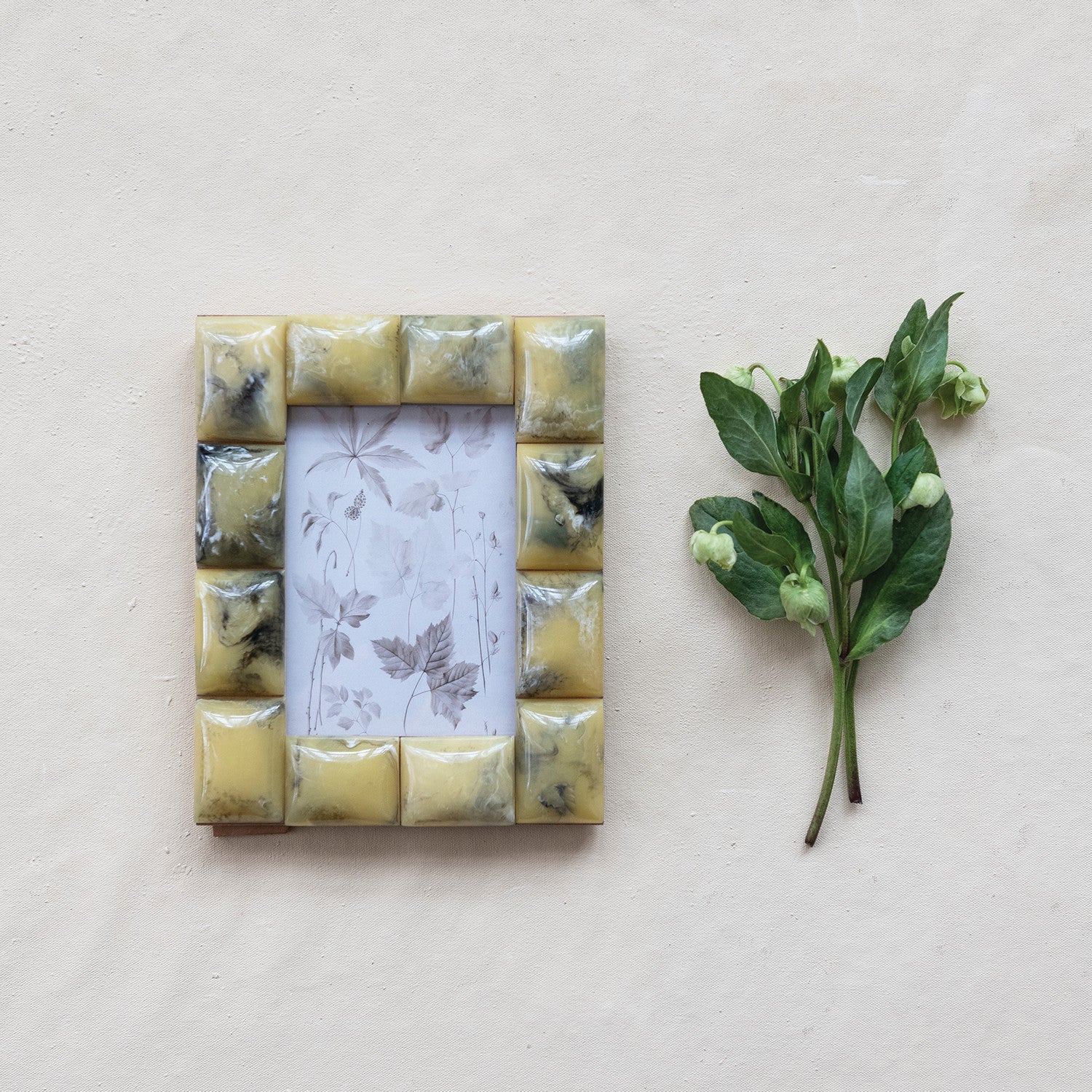 MDF & Marbled Resin Tile Photo Frame, Green (Holds 5" x 7" Photo) (Each One Will Vary)