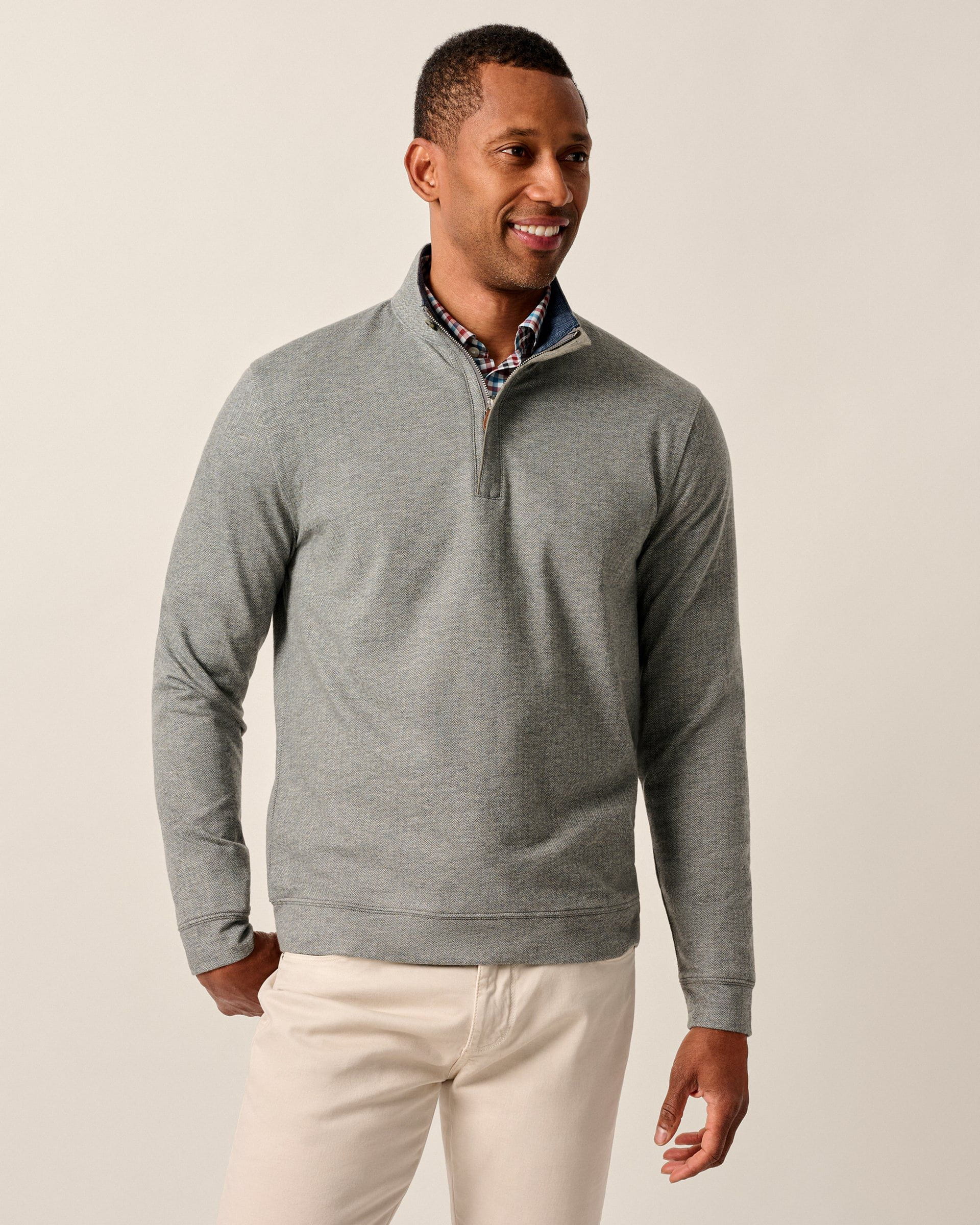 Rubin Herringbone Cotton Cashmere 1/4 Zip Pullover