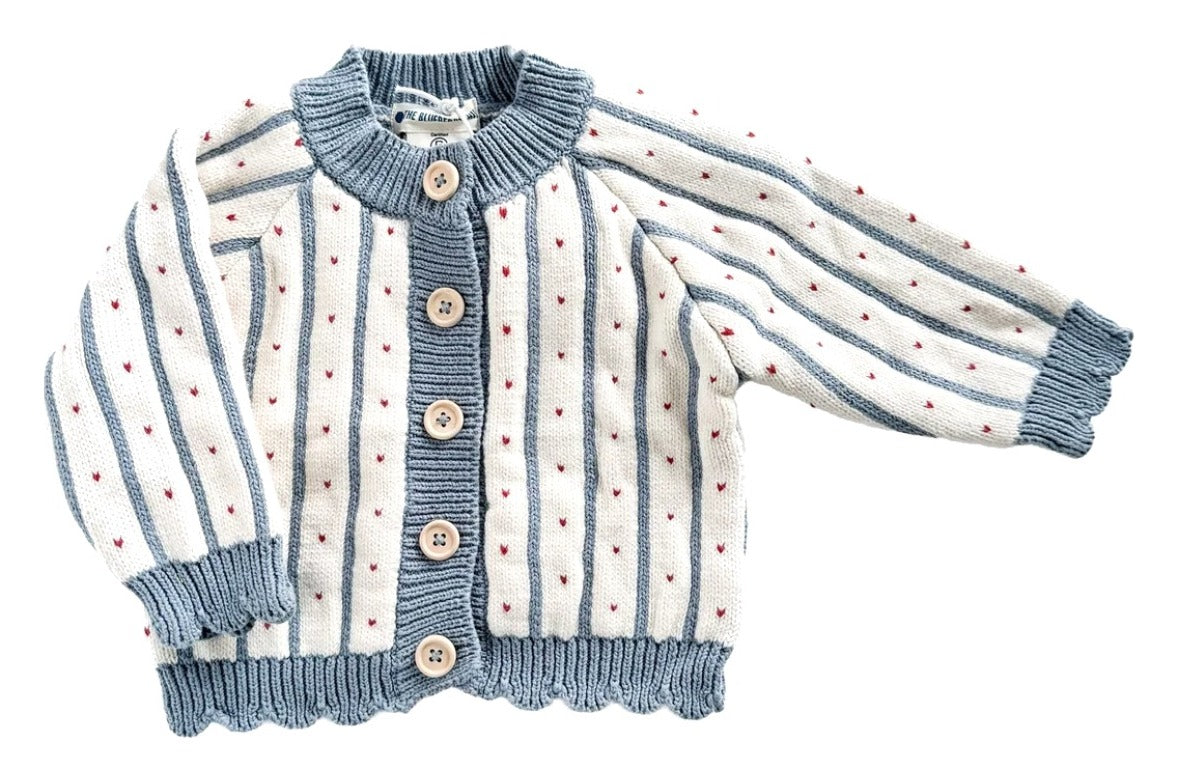Cotton Stripe Heart Cardigan