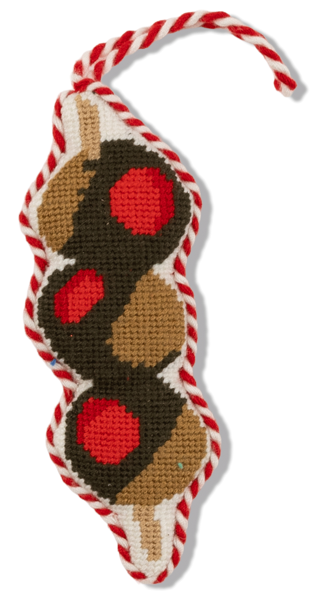 Decorative item with red and brown pattern on a white background