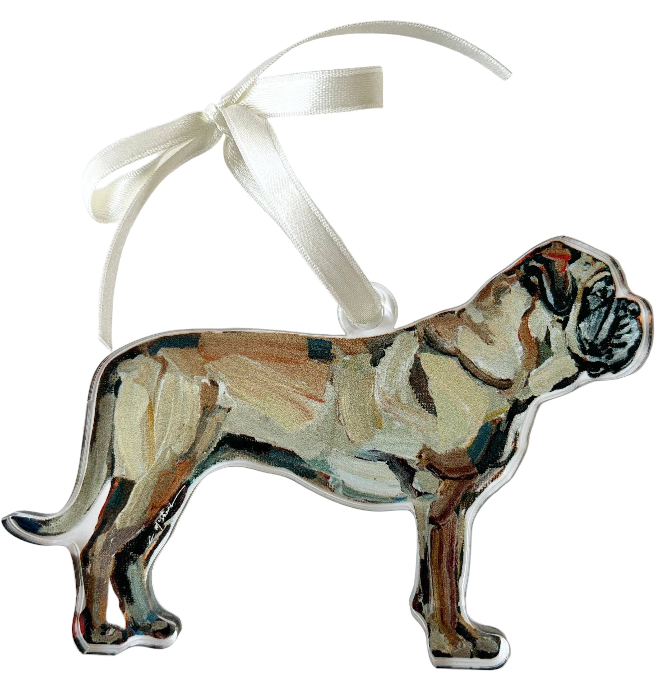 Decorative ceramic bulldog ornament on a white background