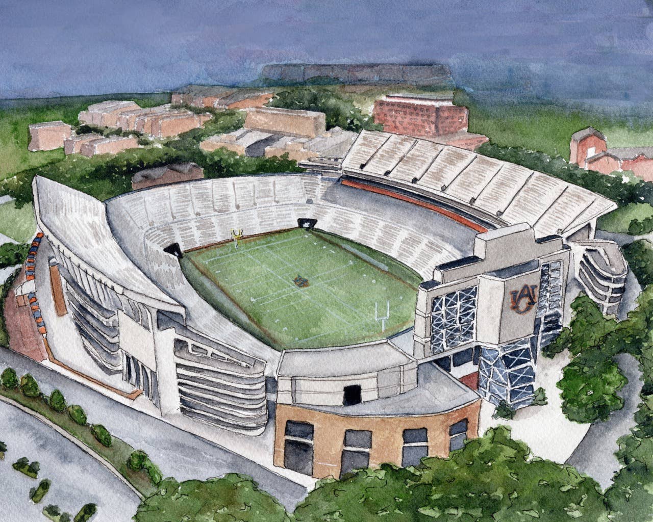 Auburn Stadium Watercolor Print
