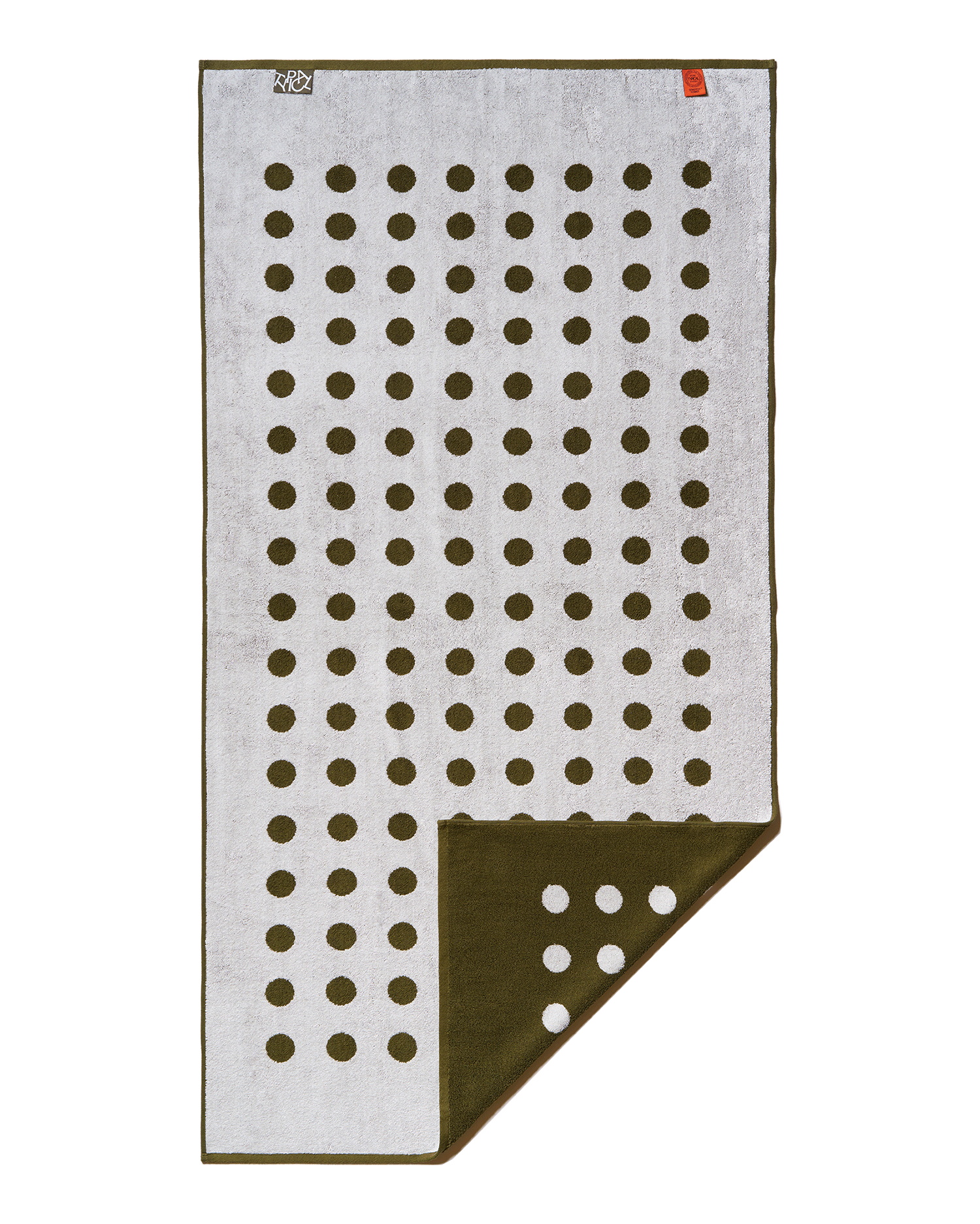Typical Stretch Towel - Small Polka Dot - Moss Green, Ceramic Clay