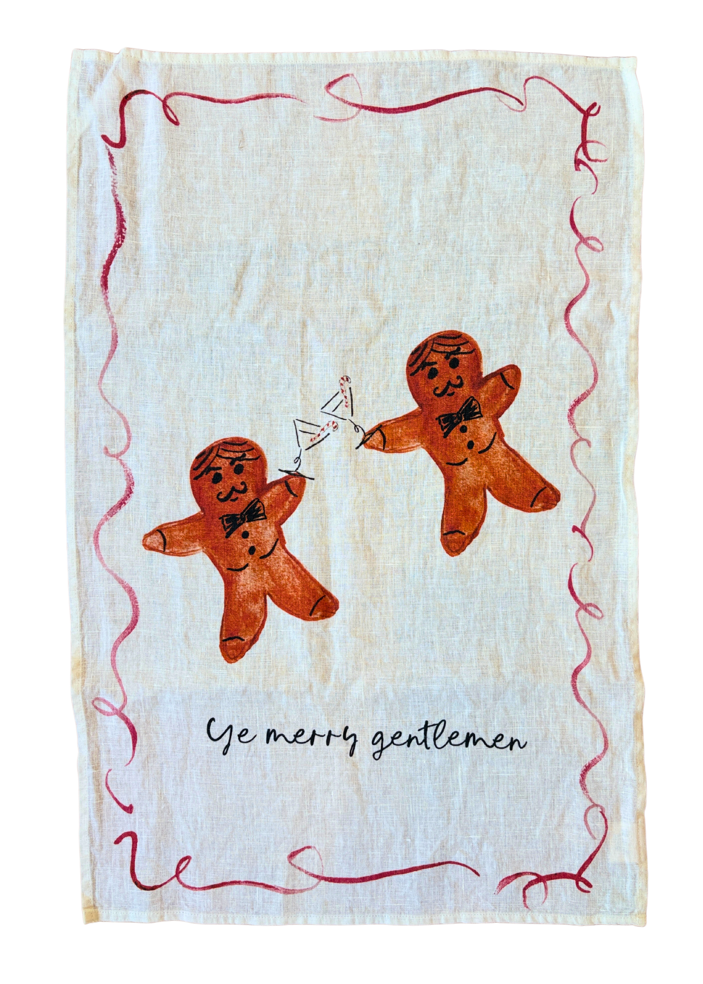 Merry Gentlemen Gingerbread Martini Teatowel