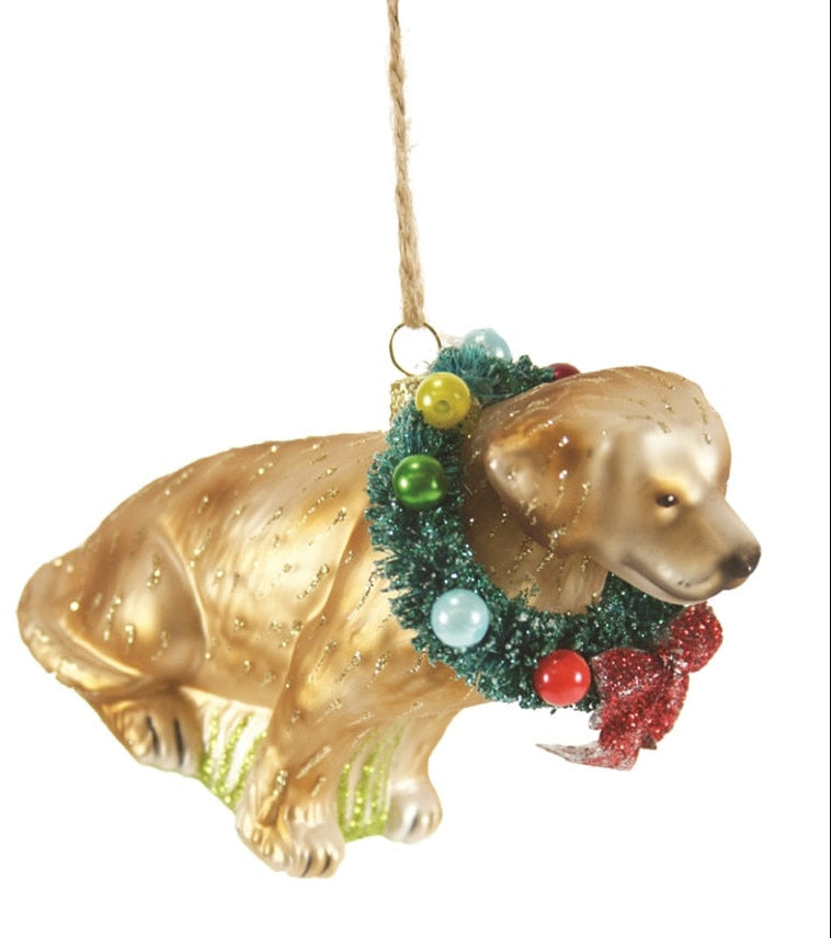 FESTIVE YELLOW LAB ORNAMENT