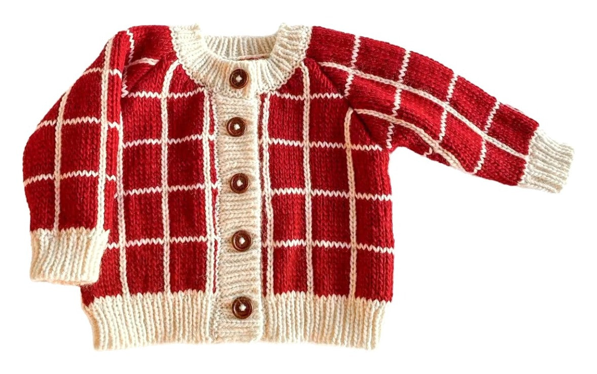 Windowpane Cardigan - Red