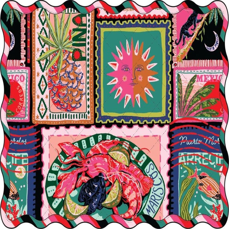 Colorful Coast, Vibrant Ink Quilted Scalloped Placemat