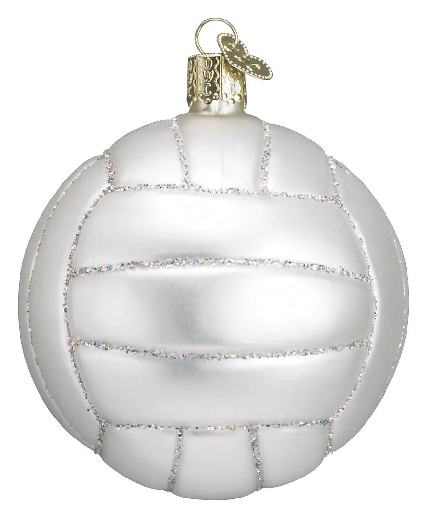 White Volleyball patterned Christmas ornament on a white background