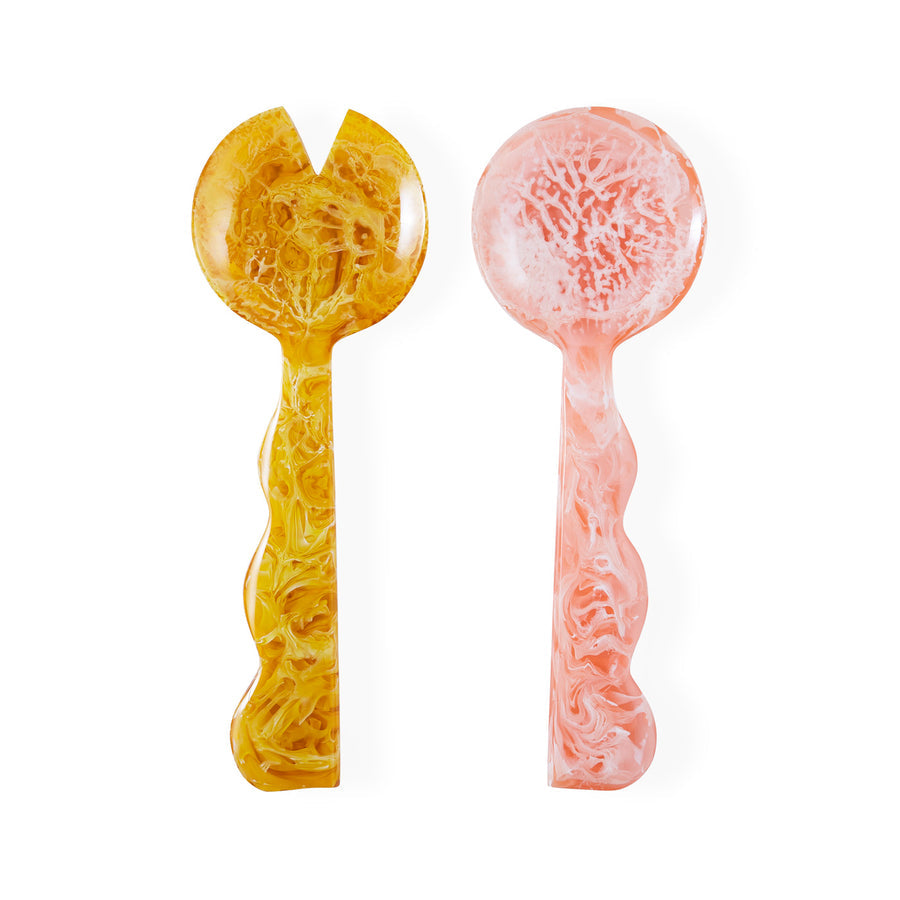 Mustique Ripple Salad Serving Set - Pink/Yellow