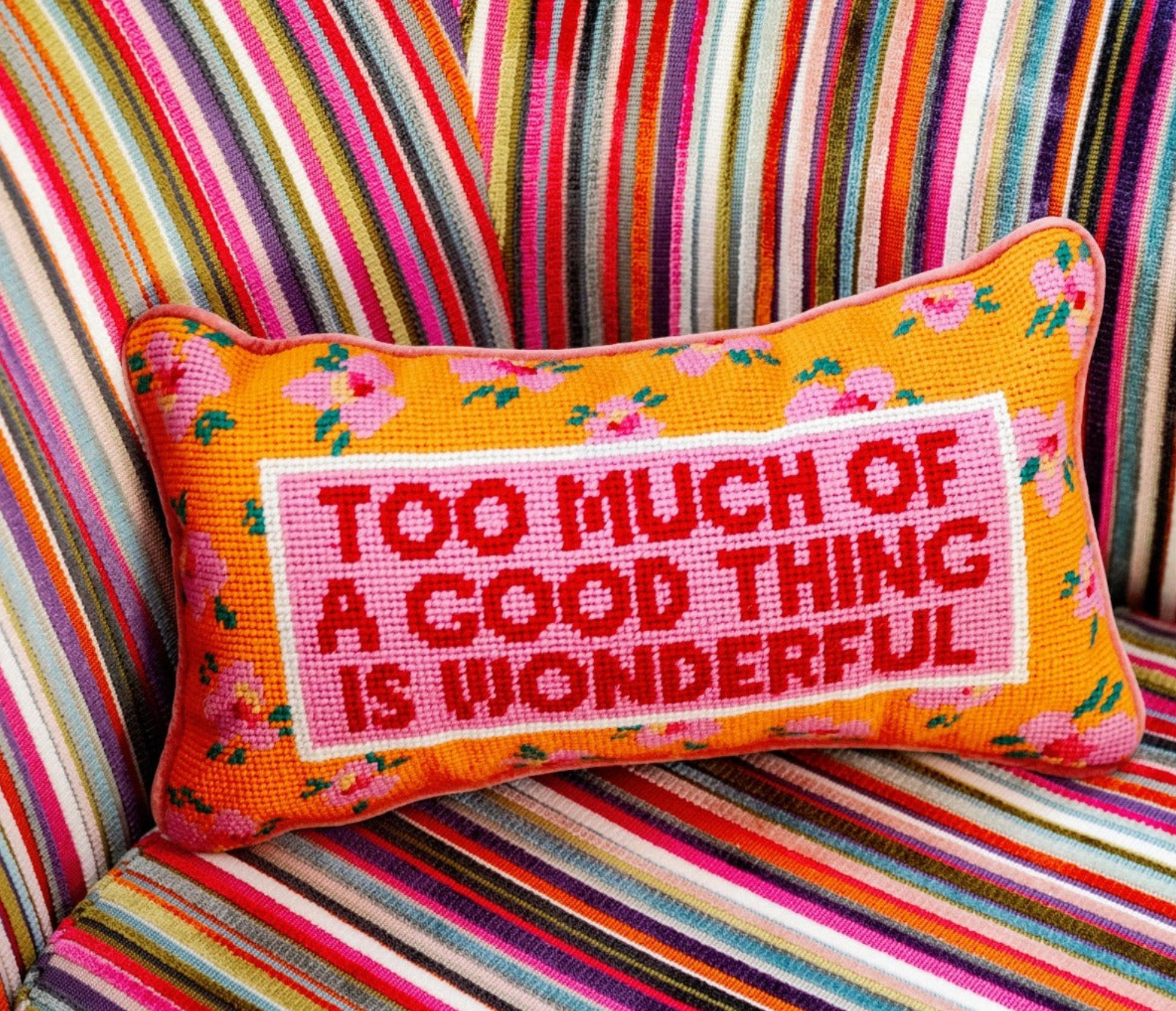 Too Much of a Good Thing is Wonderful Needlepoint Pillow