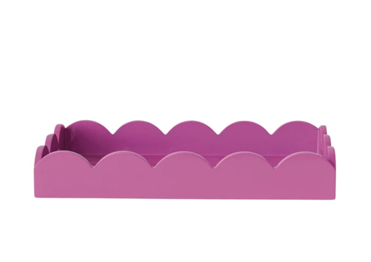 Lacquered Scalloped Tray in Fuchsia