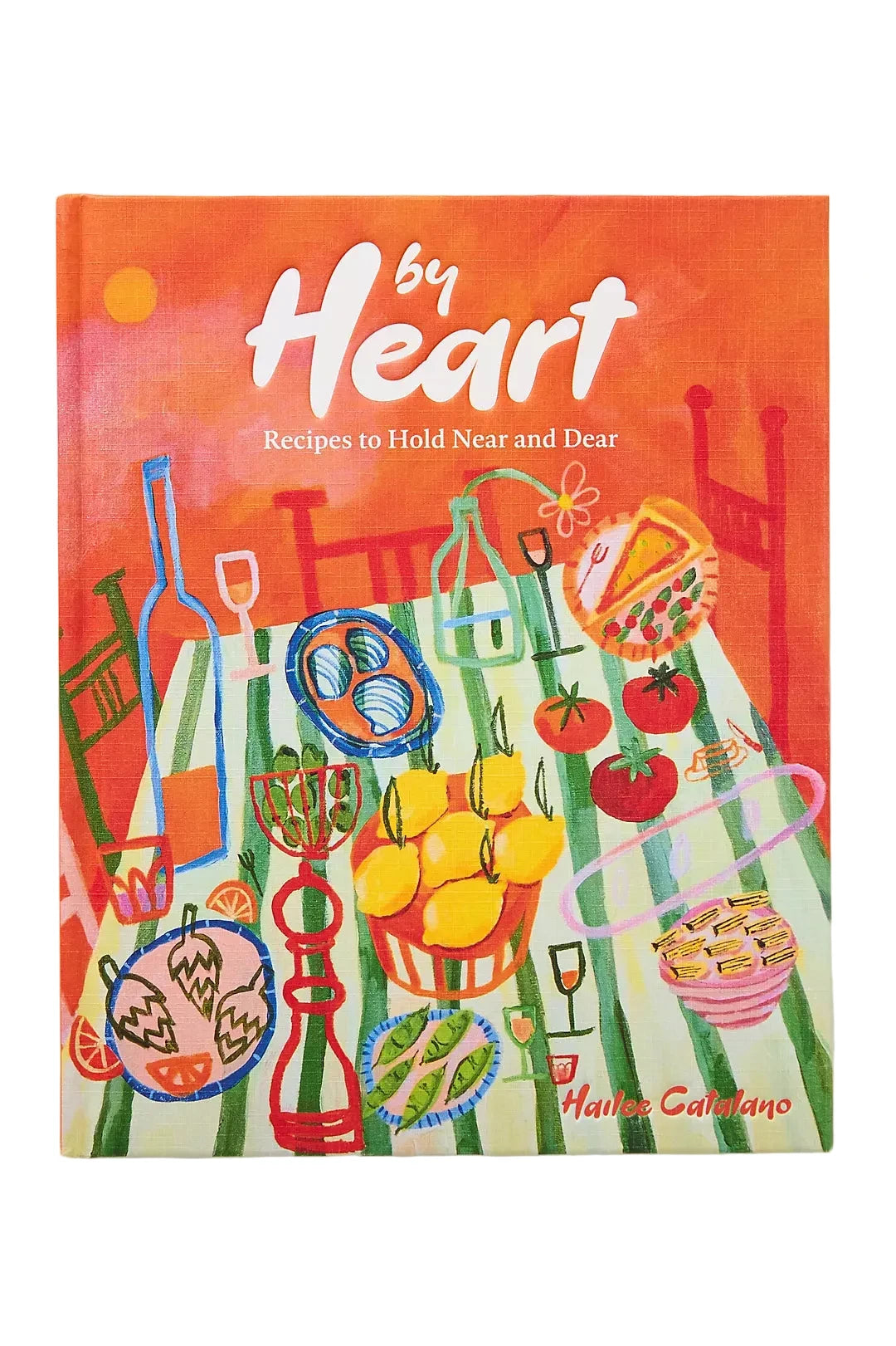 Cookbook titled 'By Heart' with colorful illustrations on an orange background