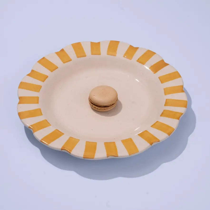 Yellow Ceramic Stripe Dinner Plate