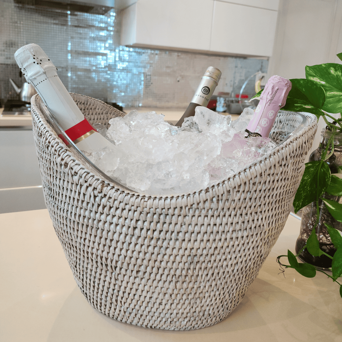 Rattan Champagne Bucket - White Wash