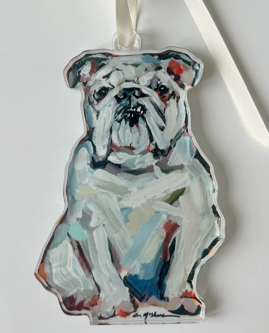 English Bulldog White Acrylic Ornament