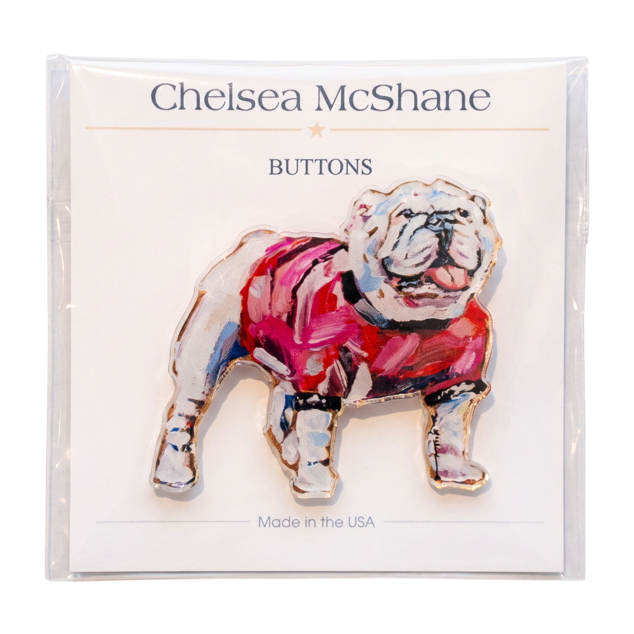 BULLDOG RED ACRYLIC BUTTON