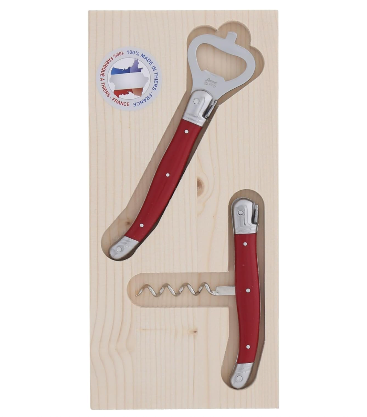 Jean Dubost Corkscrew & Bottle Opener Set with Red Handles