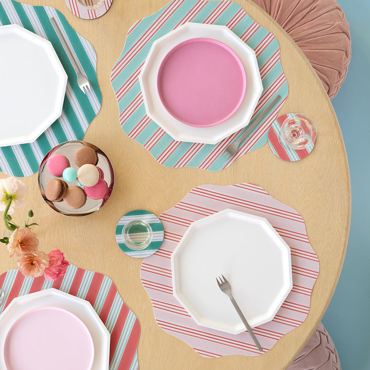 Pink Festive Stripe Scallop Placemats - Set of 6