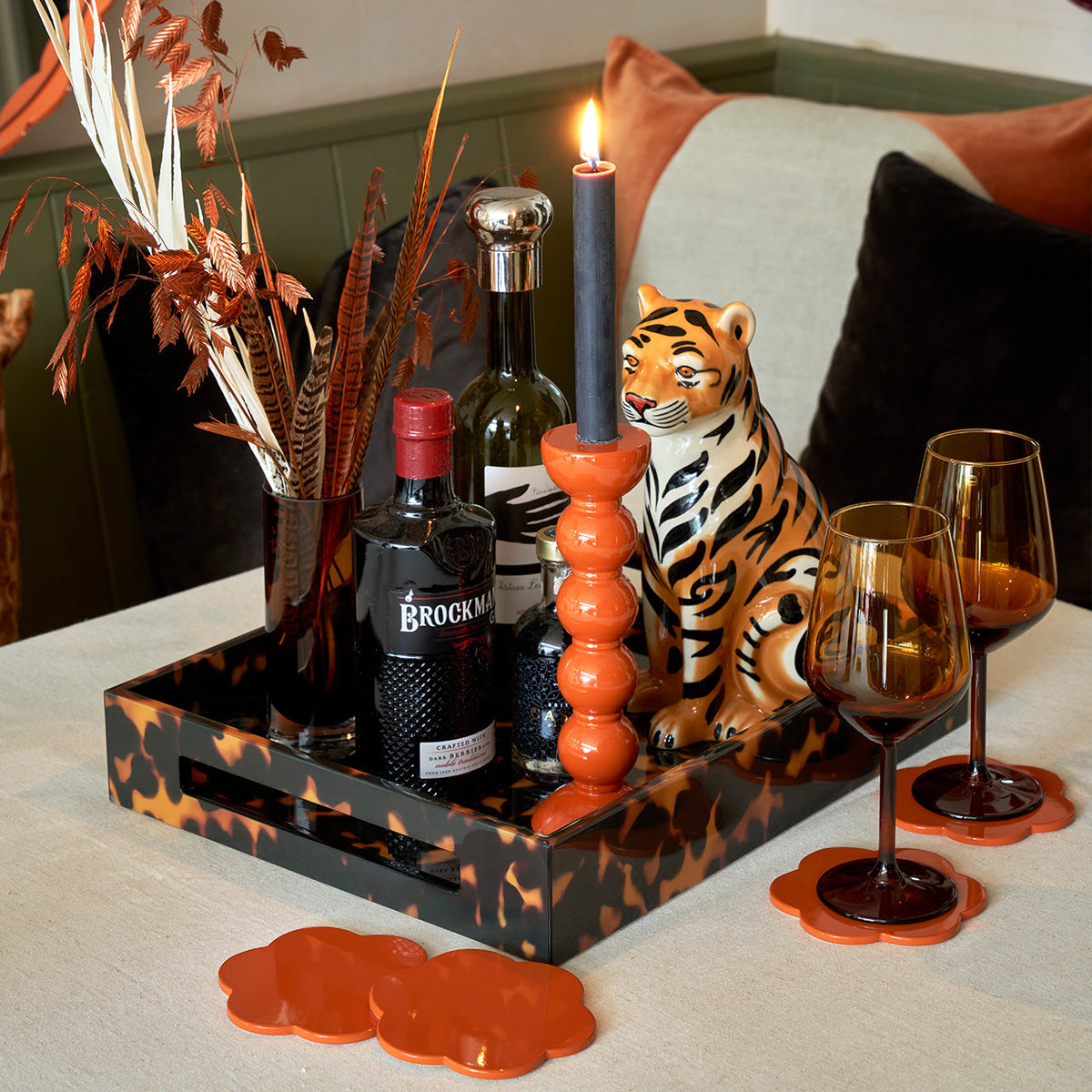 Tall Bobbin Candlestick - Orange