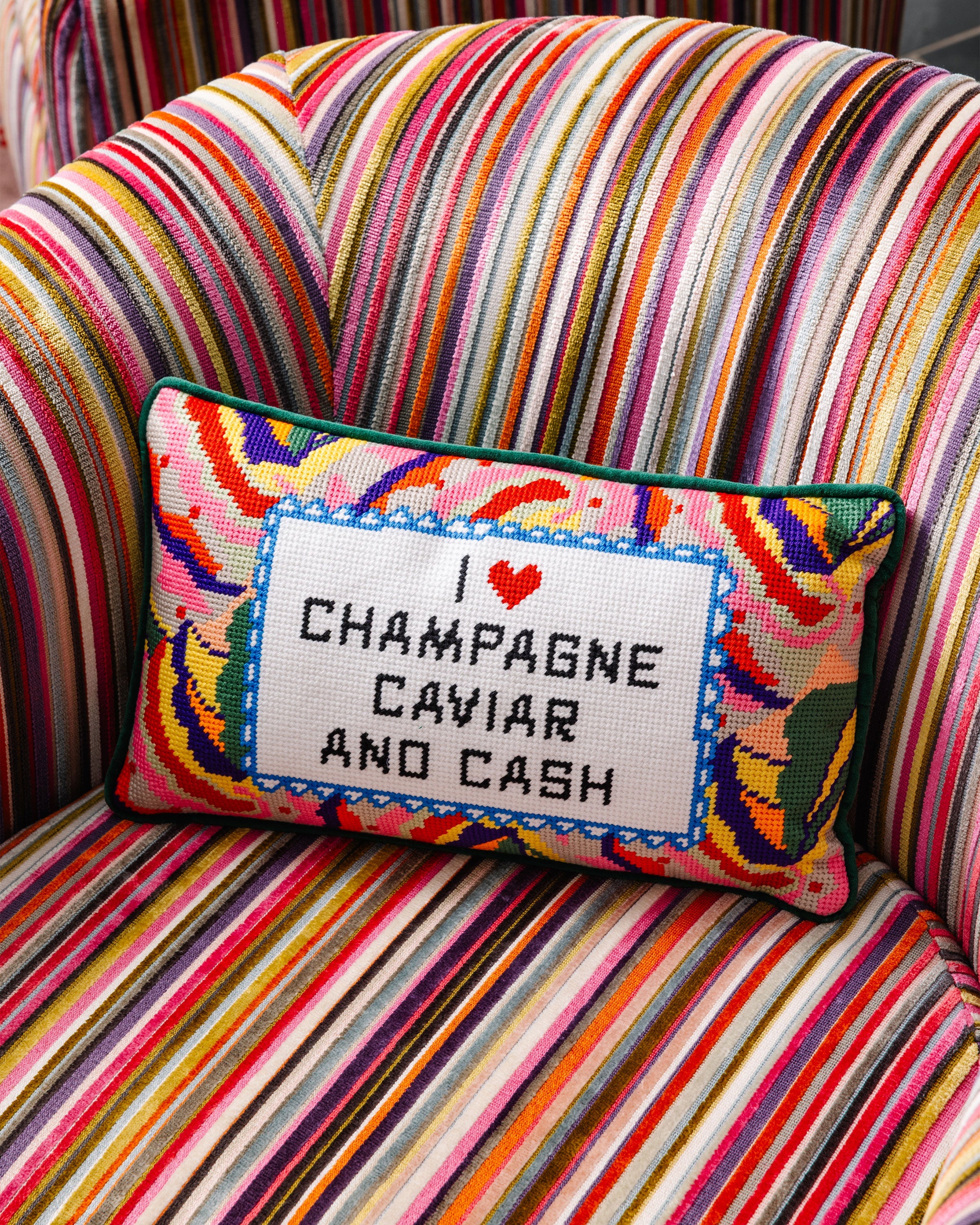 Caviar and Cash Needlepoint Pillow - Thumbnail 4