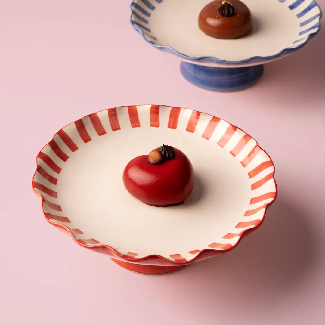 Red Ceramic Stripe Cake Stand
