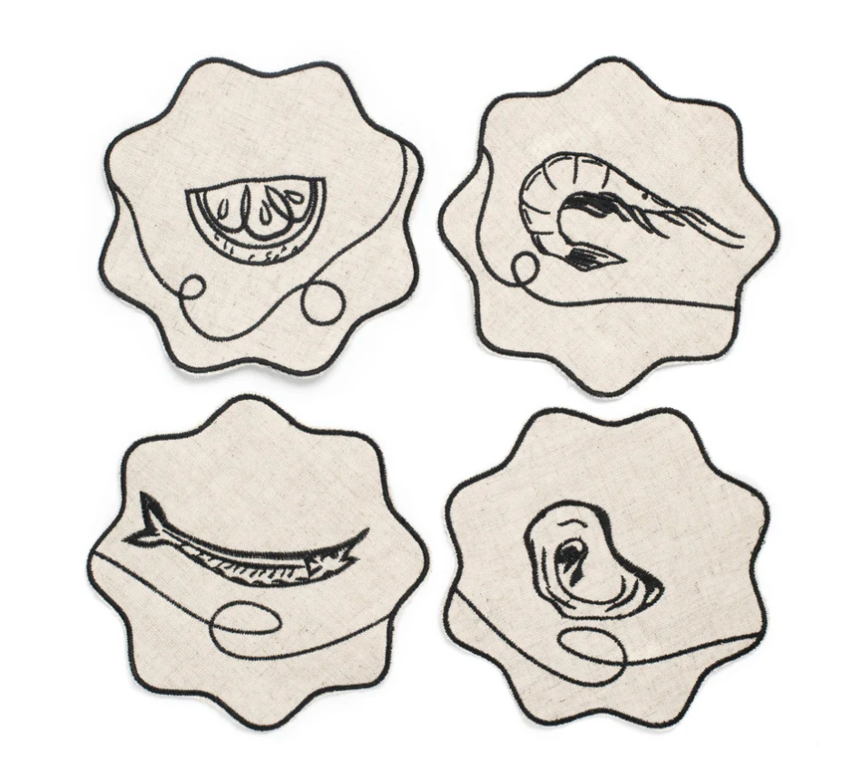 Line Drawing Embroidered Linen Coasters