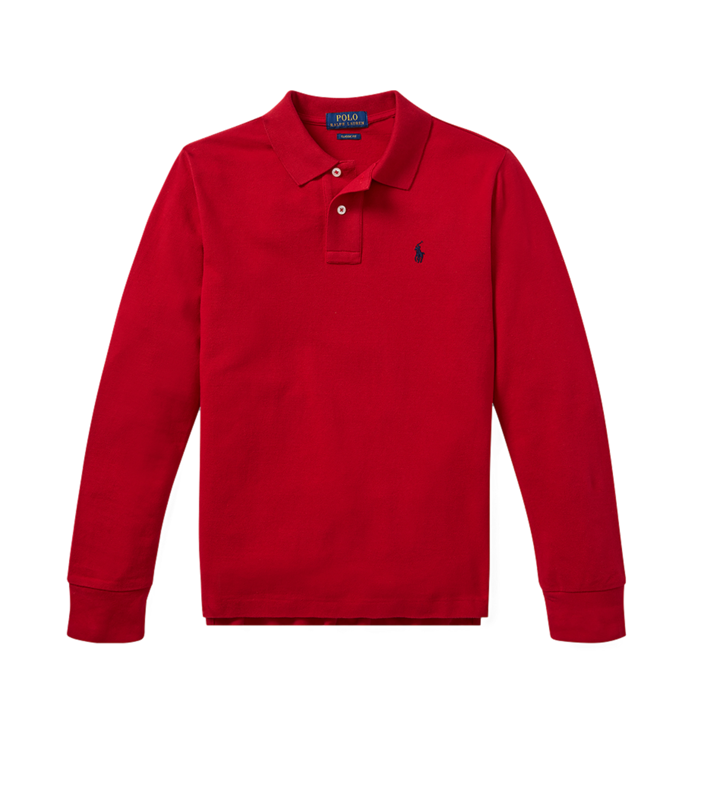 Boy's Cotton Mesh Long-Sleeve Polo Shirt - Red