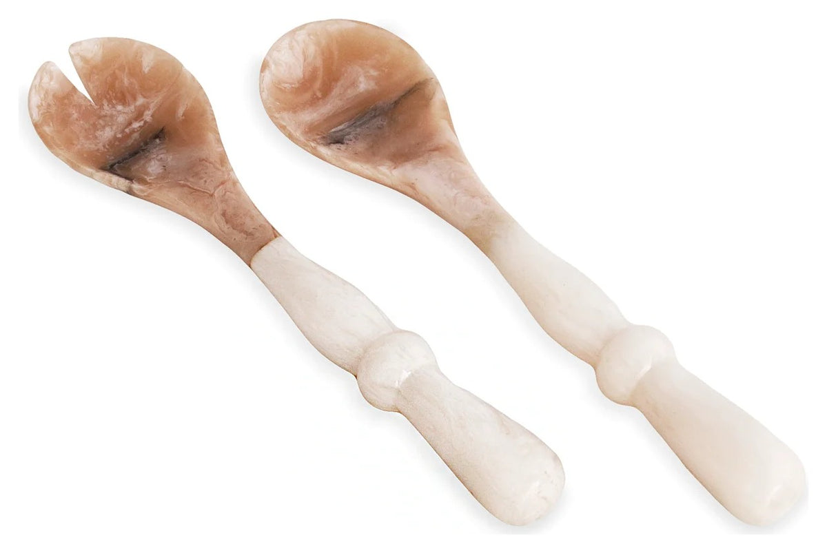 RESIN Alabaster Salad Servers - White Swirl