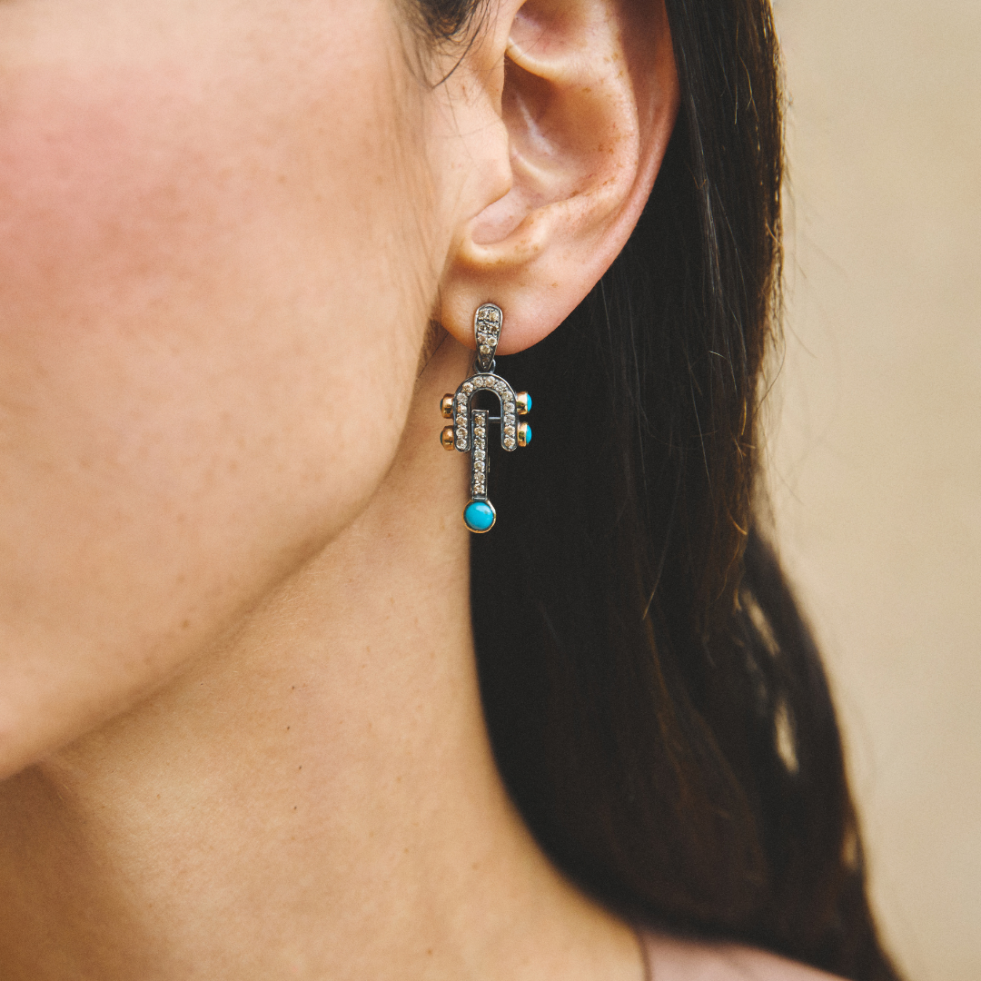 TURQUIOSE AND DIAMOND GUITAR EARRINGS