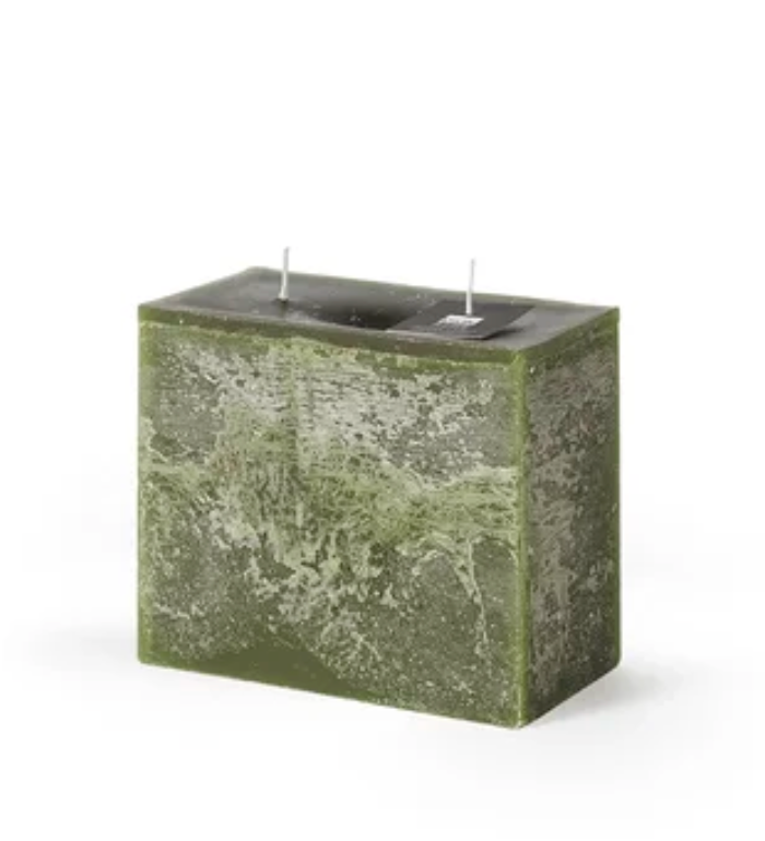 Dark Green Rectangle 2-Wick Pillar Candle 6.3"x15"x3.15"