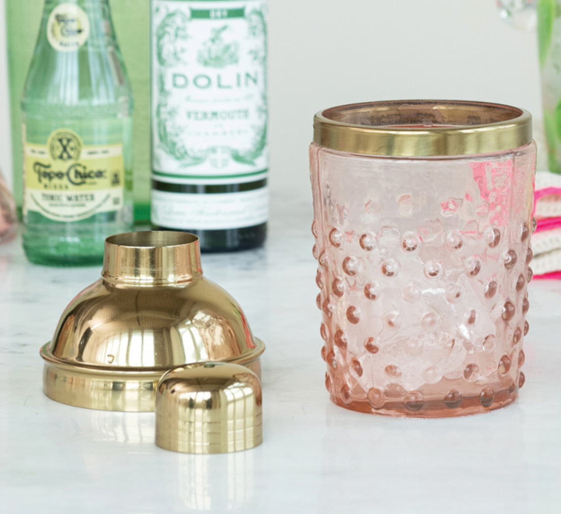 Steel and Glass Hobnail Cocktail Shaker