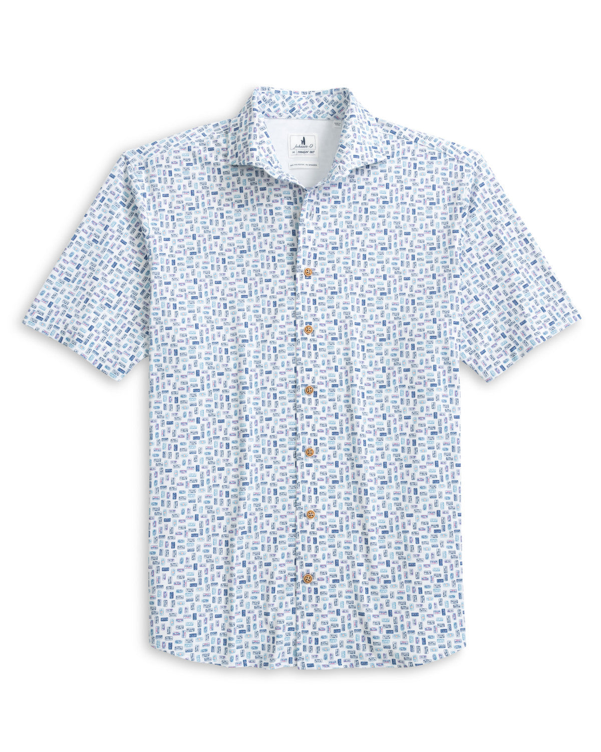 Roadtrip Printed Knit Printed Mesh Short Sleeve Button Down Shirt